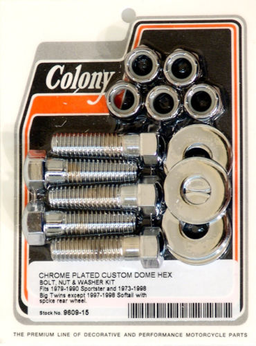 CHROME PLATED CUSTOM DOME HEX BOLT, NUT, WASHER KIT